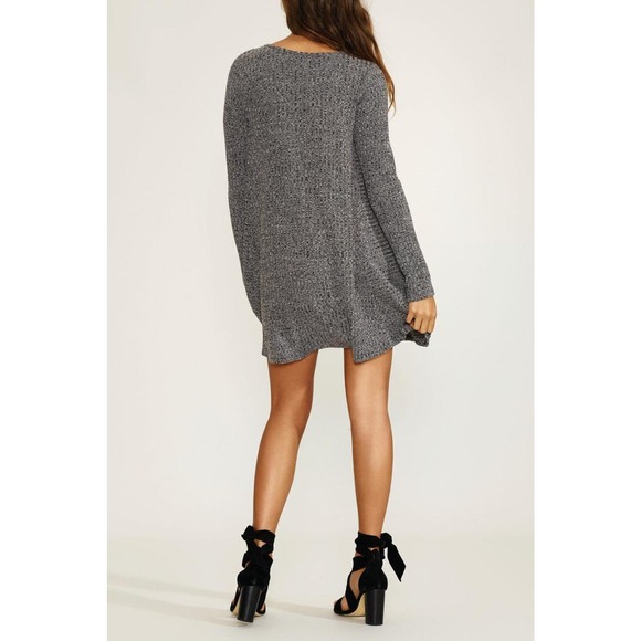 Lovers + Friends Shannon Dress Grey Ribbed Marled Mini Babydoll Swing Size Small - Picture 3 of 14